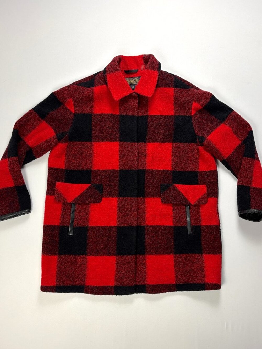 Pendleton Womens Buffalo Check Wool Blend Coat Red Black Sz XL Snap